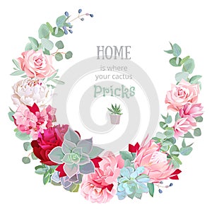 Stylish floral vector design round frame.