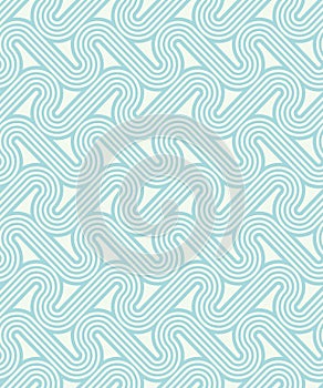 Stylish geometric motif with wavy striped lines. Stylized water waves. Undulated blue and white lines. Abstract background.