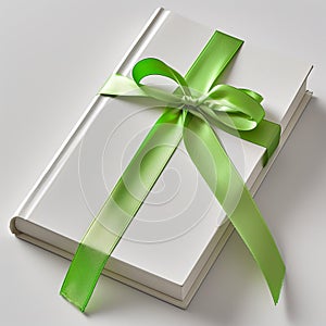 Stylish gift wrapping, green silk ribbon, special occasion present, elegant simplicity, copy space