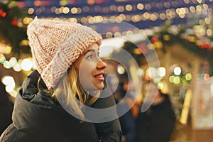 Stylish girl at the christmas market