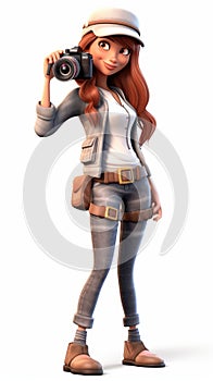 stylish girl with DSLR camera 3d cartoon character generative AI