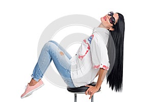 Stylish girl with long black hair