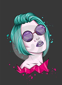 Stylish girl in sunglasses. Punk and rock. Fashion and style, vector illustration.