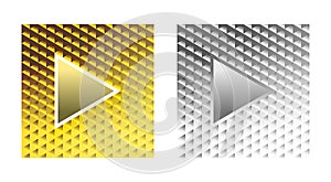 Stylish glamor play buttons on a brilliant gold and silver background