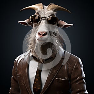 Stylish Goat In A Suit And Sunglasses - Hyper-detailed 3d Rendering
