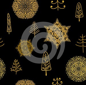 Stylish gold Merry Christmas seamless pattern with