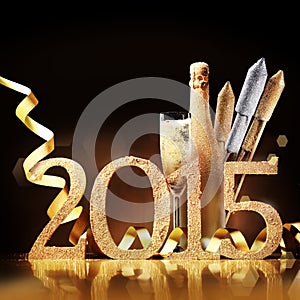 Stylish gold themed 2015 New Year background