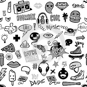Seamless pattern with Hipsters teens doodles photo