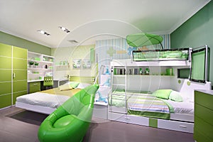 Stylish green children bedroom