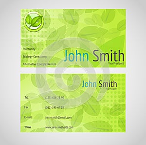 Stylish green vector business card with standart 9
