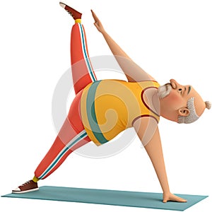 Dynamic man in stylish acrobatic outfit performs gymnastics pose.