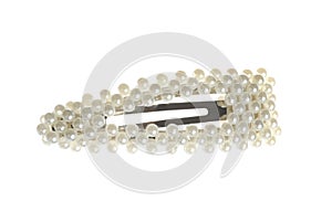 Stylish hair clip with pearls isolated on white