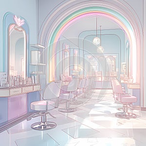 Stylish Hair Salon Interior - Pink, Blue, and Rainbow Colors