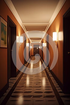 Stylish hallway interior in a hotel