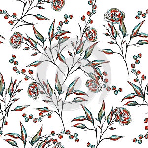Stylish Hand drawn line sketch Botanical floral and flwers seamless pattern vector ,Design for fashion , fabric, textile,