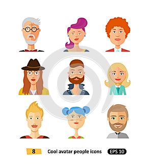 Stylish handsome characters avatars people icons in modern flat design vector