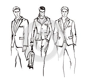 Stylish handsome mans in fashion clothes. Hand drawn beautiful young mens. Stylish mens. Fashion mens sketch. Fashion men