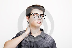 Stylish handsome young man posing on white background