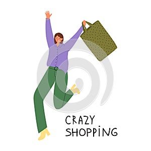 Stylish happy woman enjoys shopping.
