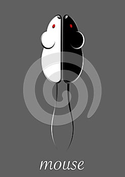Stylish icon of a black and white mouse icone for web and print. Minimalistic symbol of the home of a rodent mouse or rat,