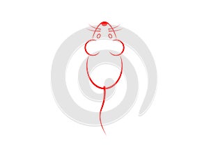 Stylish icon of a white mouse icone for web and print. Minimalistic symbol of the home of a rodent mouse or rat red and white ve photo