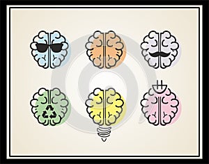 Stylish illustration of a brain logo with ideas on a beige background.