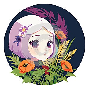 Stylish illustration of a cute girl with flowers. Vector design, printing, print, graffiti