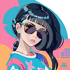 Stylish illustration of a stylish girl with glasses. Vector design, printing, print, graffiti