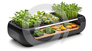 Modern Indoor Herb Garden with Fresh Vegetables in a Stylish Container photo