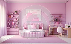 Stylish interior of a children's room in pink color. room for little girls.