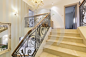 Stylish interior with marble stairs