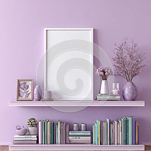 Stylish Interior Mockup with Blank Frame on Lavender Wall