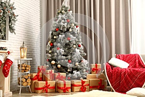 Stylish interior of  room decorated for Christmas