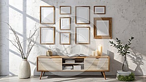 Stylish Interior Wall Display with Multiple Assorted Picture Frames