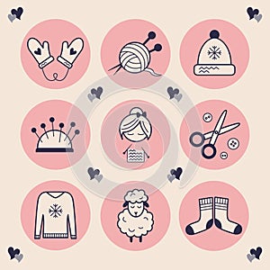 Stylish isolated pink icons for needlework