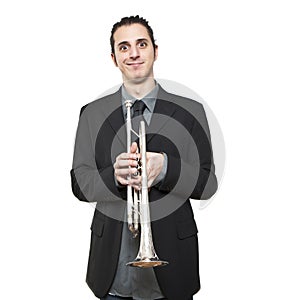 Stylish jazz man playing the trumpet