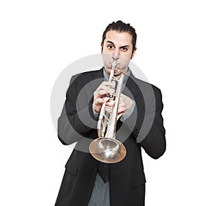 Stylish jazz man playing the trumpet