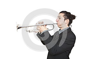 Stylish jazz man playing the trumpet