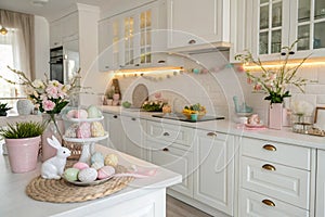 Interior of stylish kitchen with Easter decor