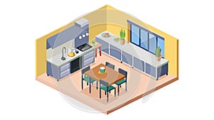 Stylish Kitchen with Island Isometric Home Interior, vector design Generative AI