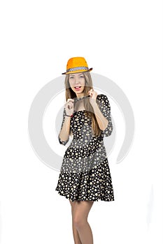 Stylish lady in orange hat