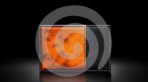 Stylish leather wallet orange and black design isolated on black background