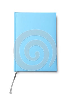 Stylish light blue notebook isolated on white