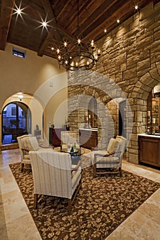 Stylish living room with high ceiling