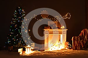 Stylish living room interior with Christmas