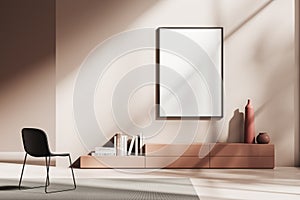 Stylish living room interior dresser and art decoration, mockup frame