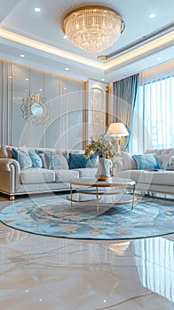 Stylish Living Room. Modern Interior Design. AI