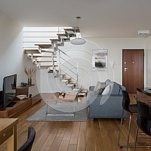 Stylish living room in two-story apartment