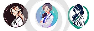 Stylish logo of a woman doctor in 2D style AI Generated