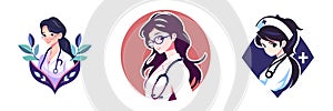 Stylish logo of a woman doctor in 2D style AI Generated